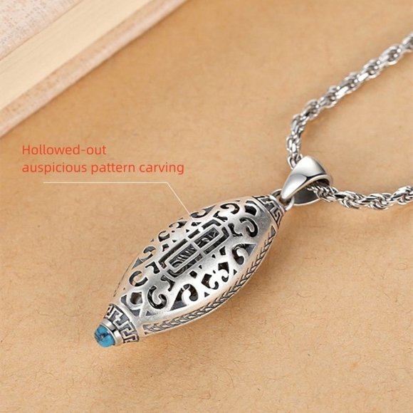 Tibetan good luck mantra necklace  S925 silver with a turquoise - Picture 2 of 4